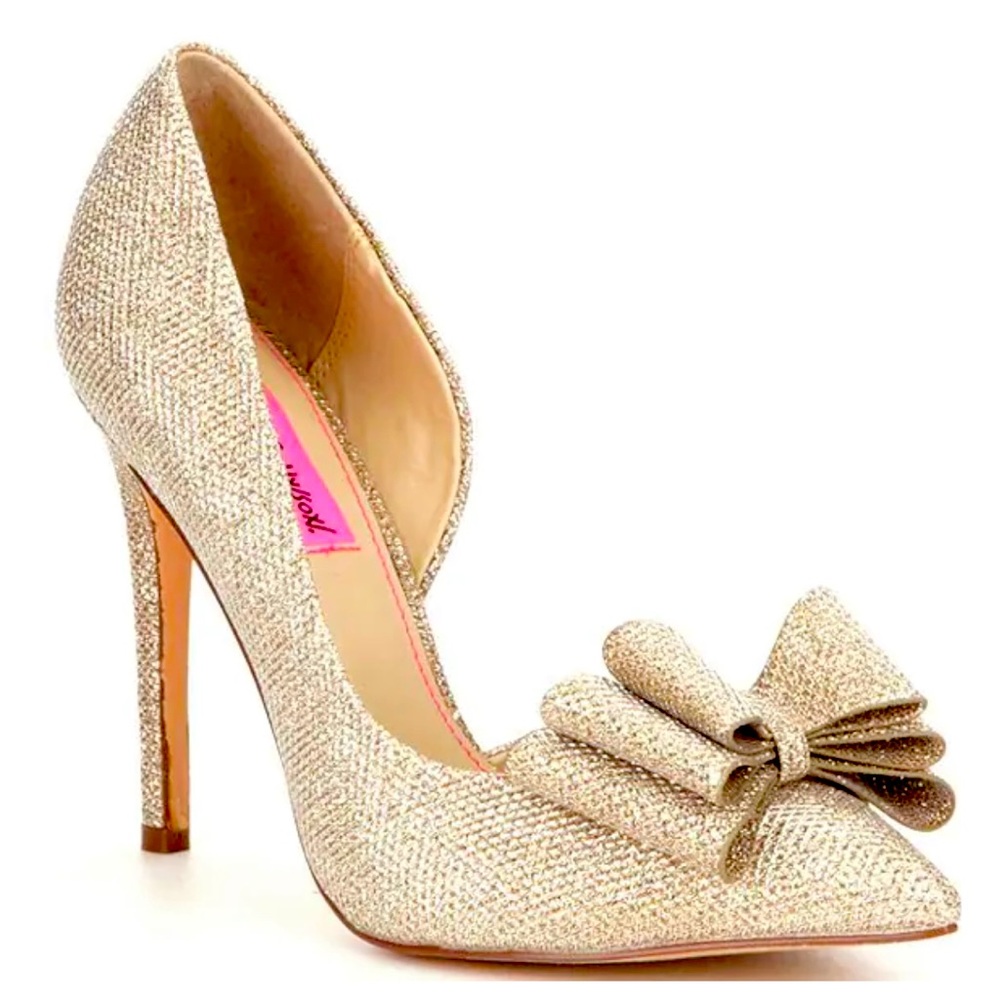 Betsey Johnson Gold Glitter Bow Detail Pumps